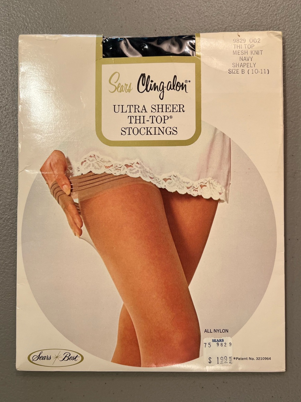 VTG Sears Cling-Alon Ultra Sheer Thi-Top Nylon Stockings 10 Navy NOS Thigh High